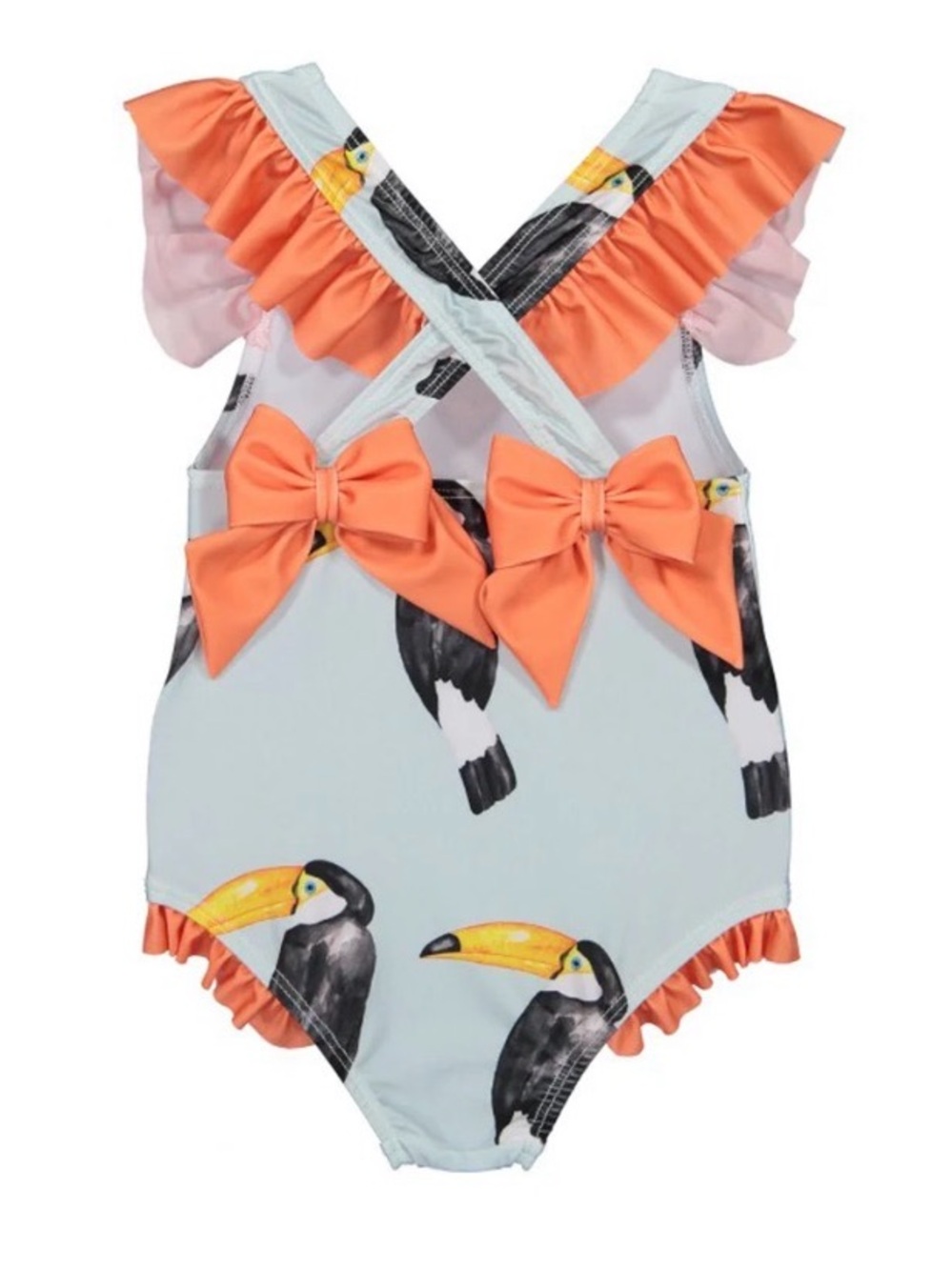 Sal & Pimenta Girls 3t Coral Toucan Bow Swimsuit one piece